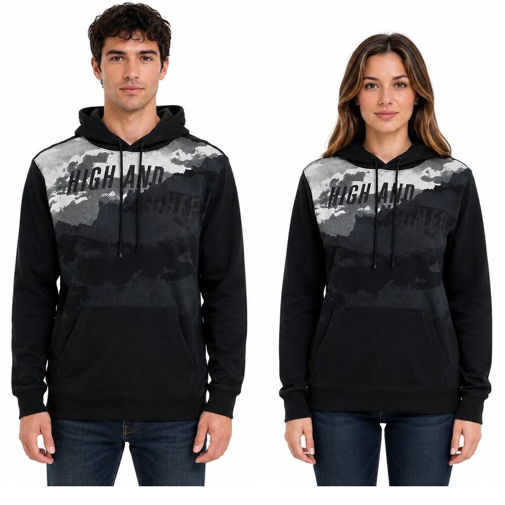 American Eagle Hoodie Black High and Higher Graphic Hoodie Sweatshirt Unisex L